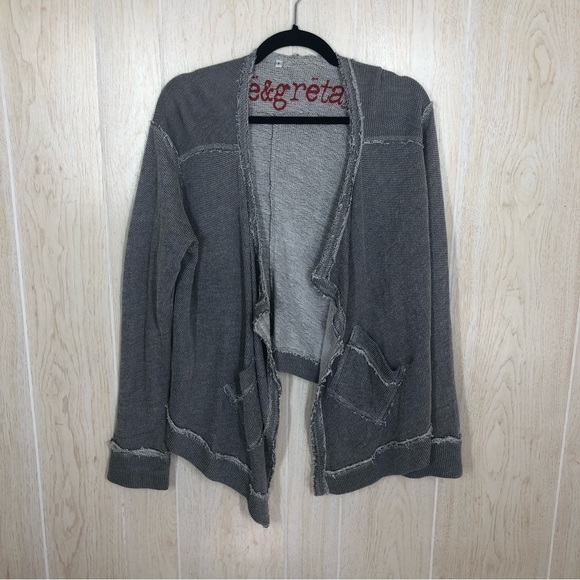 Johnny Was Sweaters - Johnny Was Pete & Greta Gray Raw Hem Open Front Cardigan